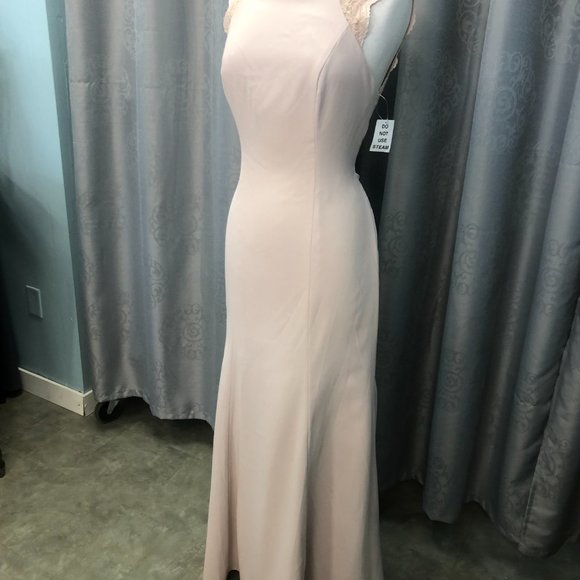 New Dessy Cameo Blush Lace Back Dress, Bridesmaid Formal Champagne Wedding - Picture 6 of 11